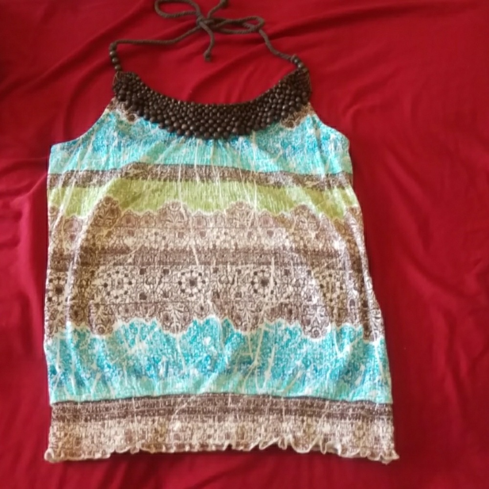 Multicolored backless halter tie neck Top